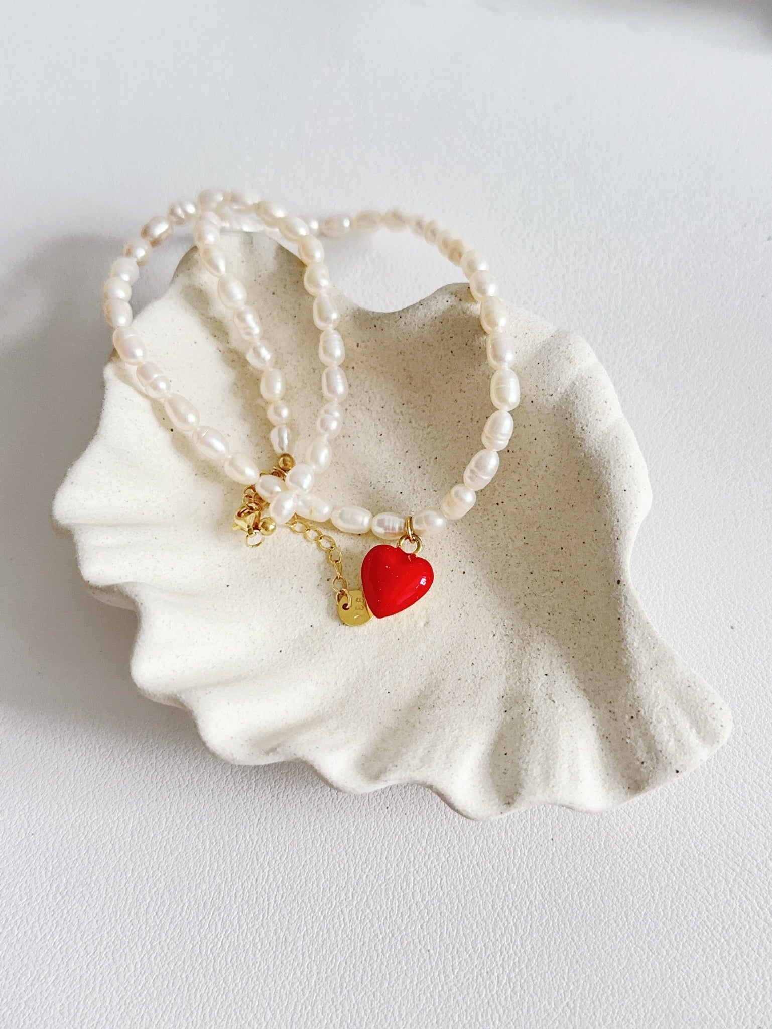 Pearl Red Heart Necklace