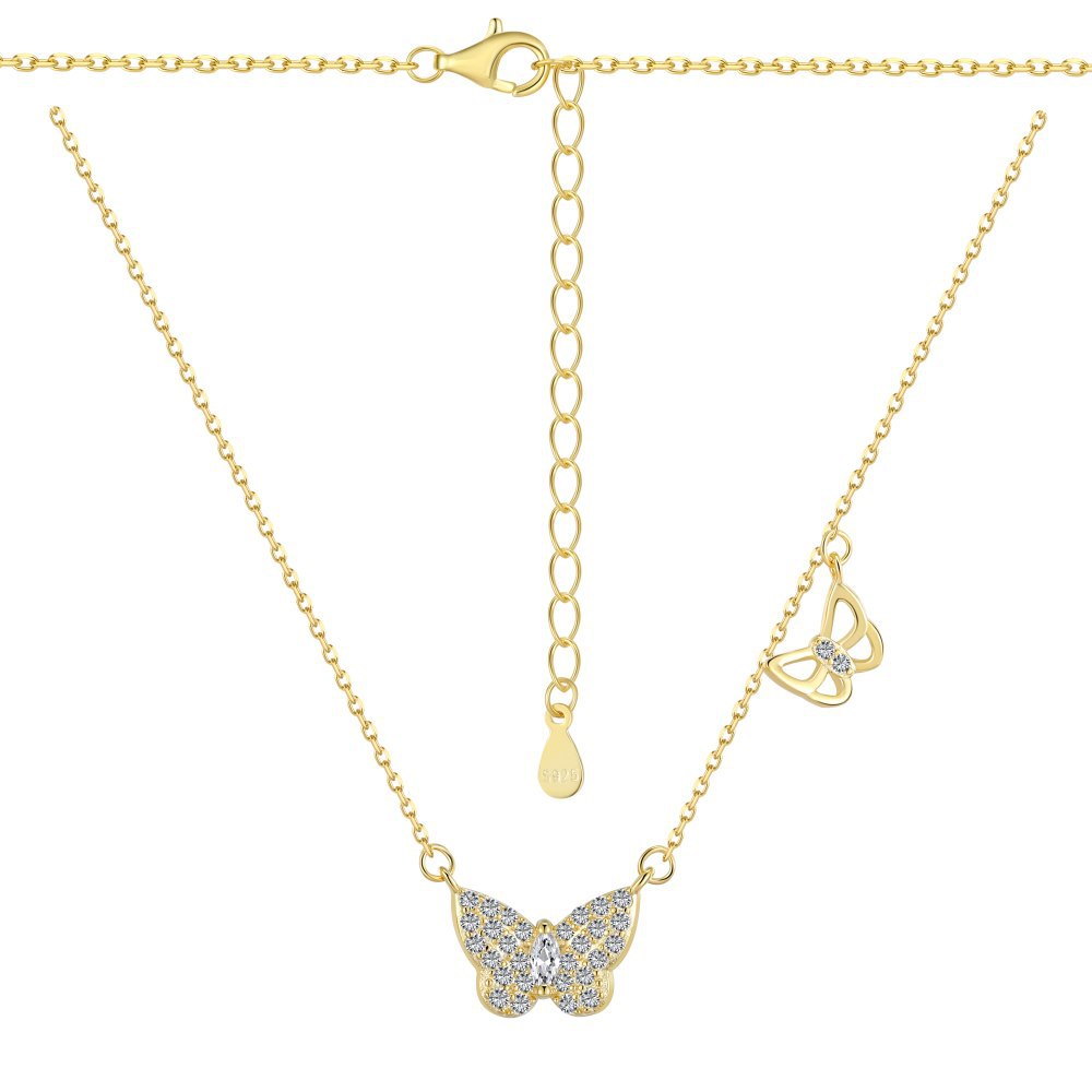 gold diamond Asymmetry Butterfly Necklace
