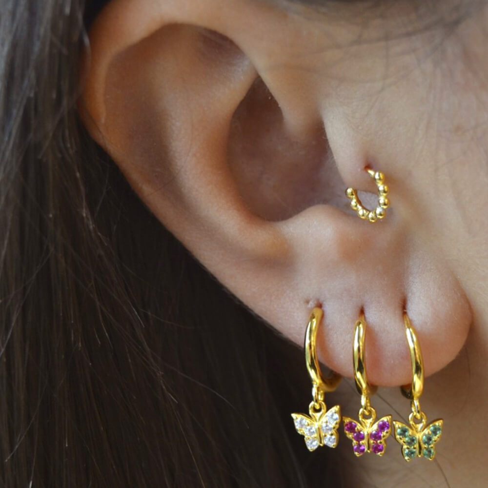 Diamond Butterfly Hoop Earrings