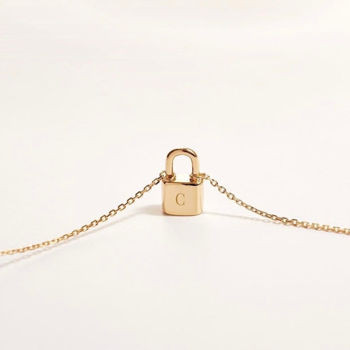Personalized Initial J Lovers Padlock Lock Pendant Necklace