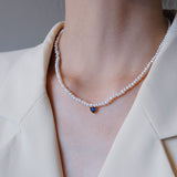 Crystal Heart Pearl Necklace