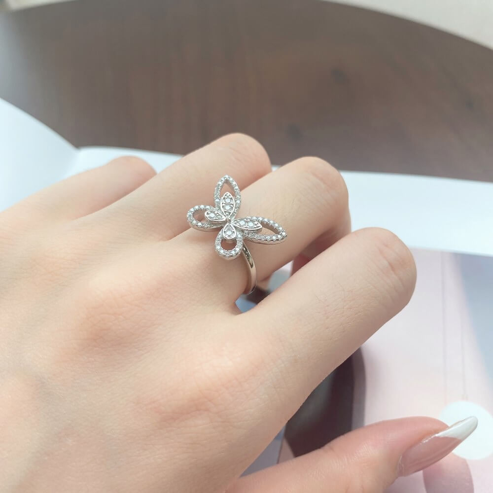 silver Diamond Butterfly Ring