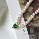 Crystal Heart Pearl Necklace