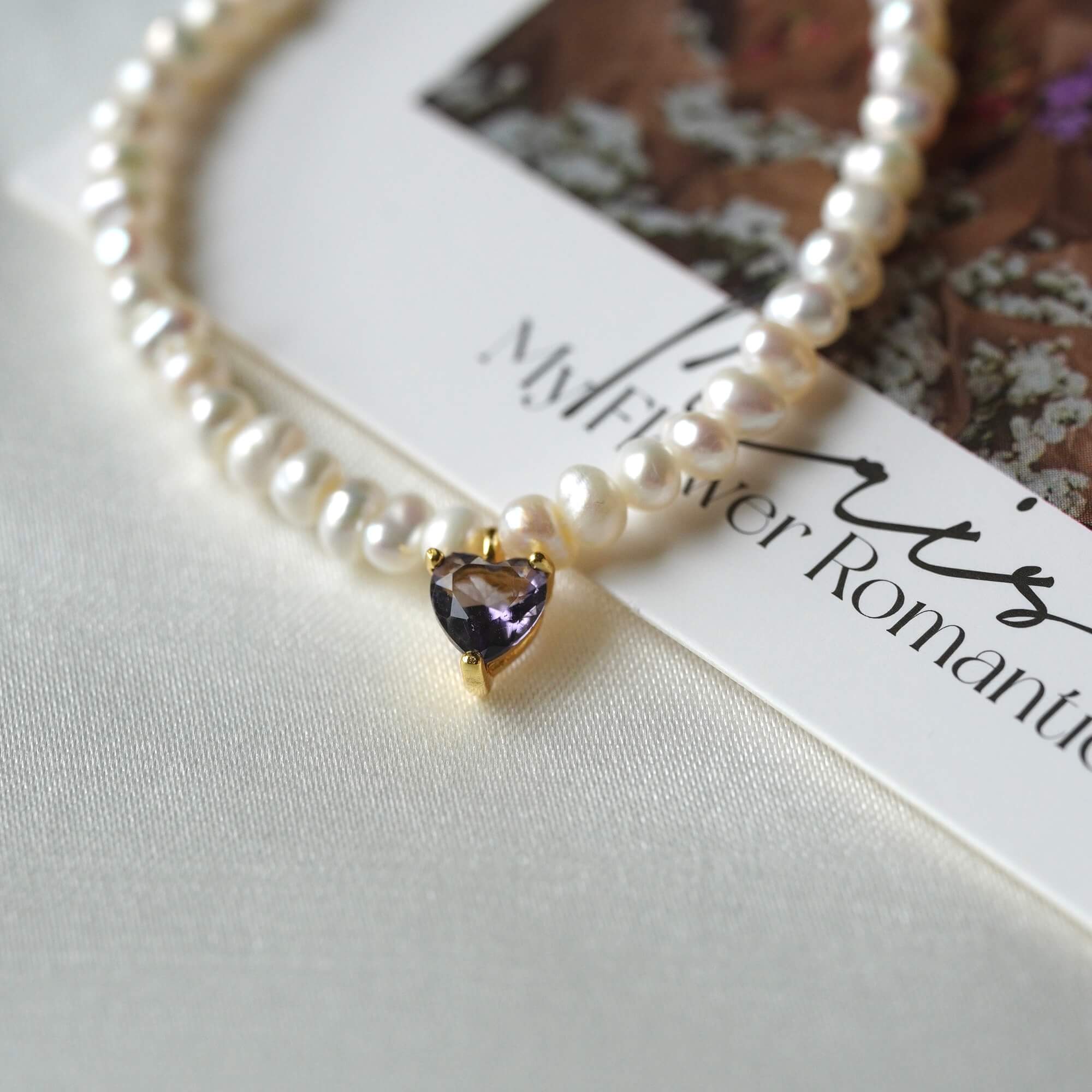 Crystal Heart Pearl Necklace