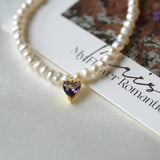 Crystal Heart Pearl Necklace