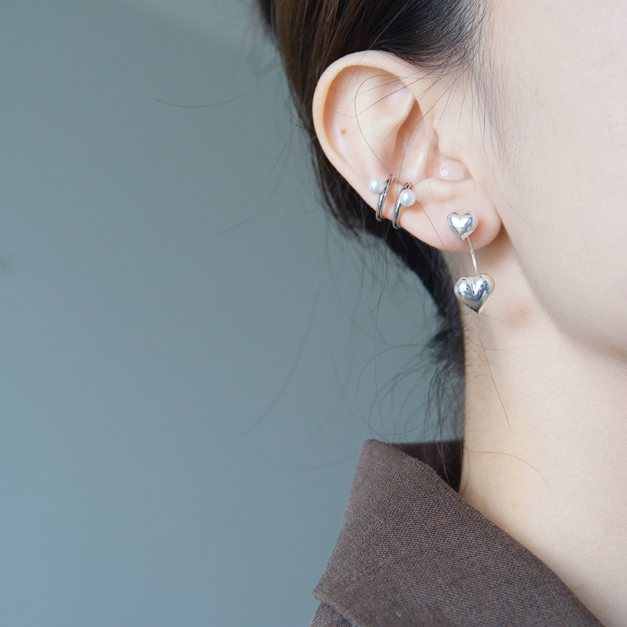 silver Dangle Heart Earrings