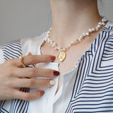 Floral Coin Pearl Necklace - eclorejewelry