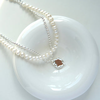 Double Layer Pearl Silver Necklace - eclorejewelry