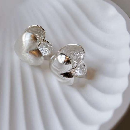 silver double side heart earrings